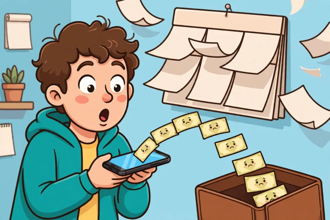 A cartoon person looks shocked as small monthly bills sneak out of a smartphone into an open wallet.
